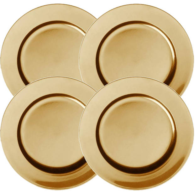 Set van 4x stuks diner onderborden goud rond kunststof 33 cm - Onderborden