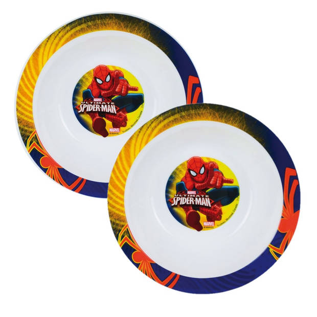 Set van 2x stuks diep kinder/peuter ontbijt bordje/kommetje Spiderman 16 cm - Diepe borden