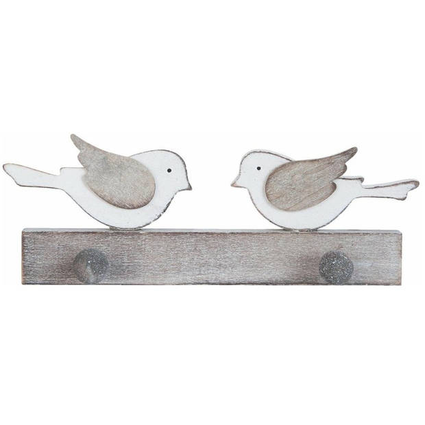 Houten kapstok, met vogels - 23 x 8 x 4 cm