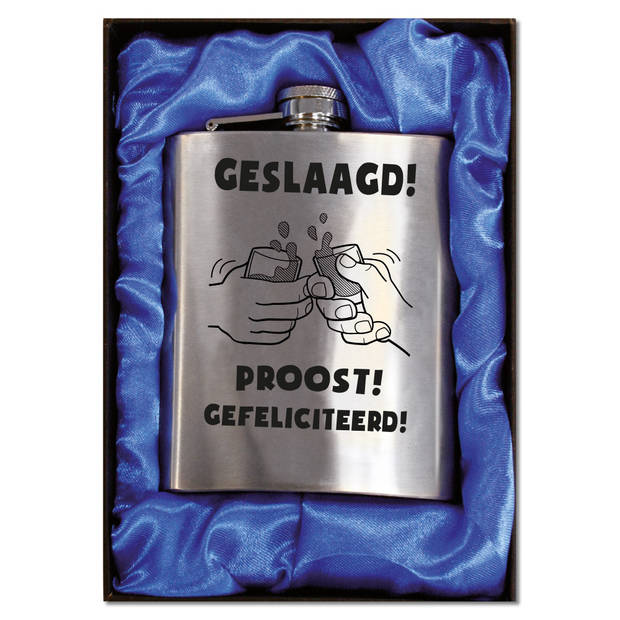 Zakfles - Heupfles met Schroefdop - RVS - Geslaagd - (inhoud 210 ml)