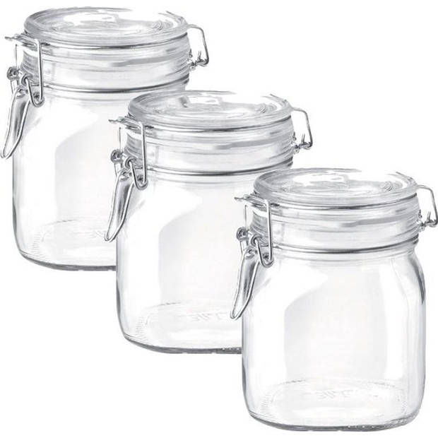 Weckpot - Voorraadpot - Transparant - Vierkant - 750 ml - 3 stuks