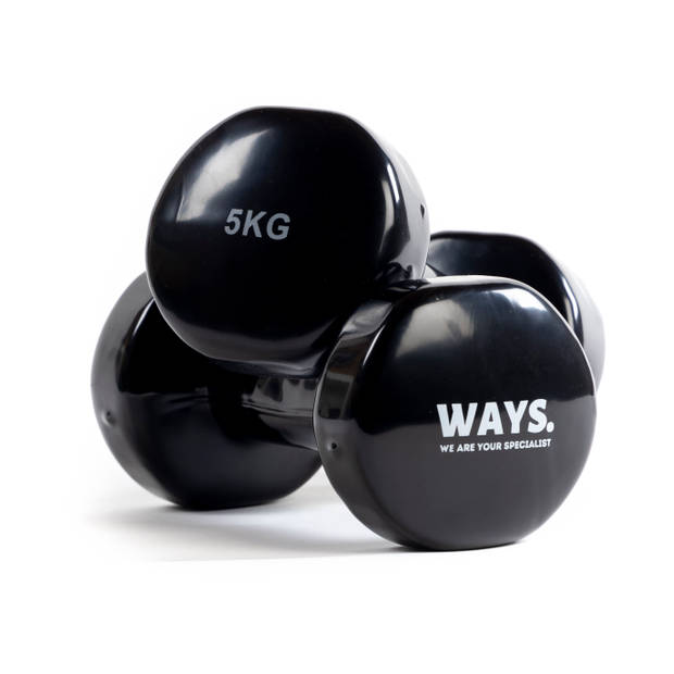 WAYS. Dumbbells - 2 x 5 KG - Vinyl - Zwart