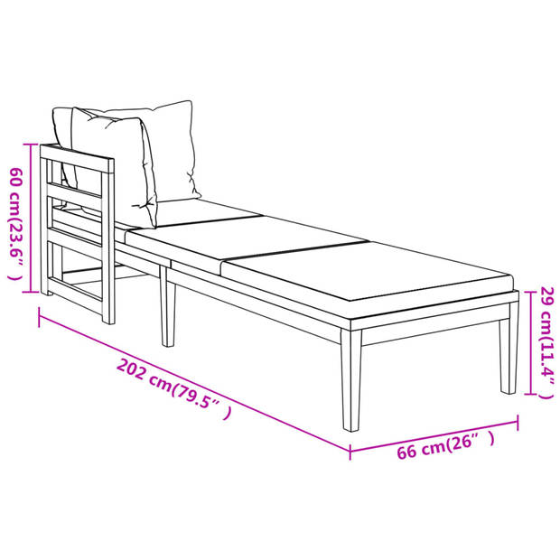 vidaXL Ligstoelen 2 st met crèmewitte kussens acaciahout