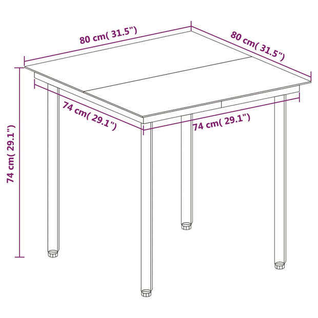 vidaXL 3-delige Tuinset met kussens poly rattan en glas