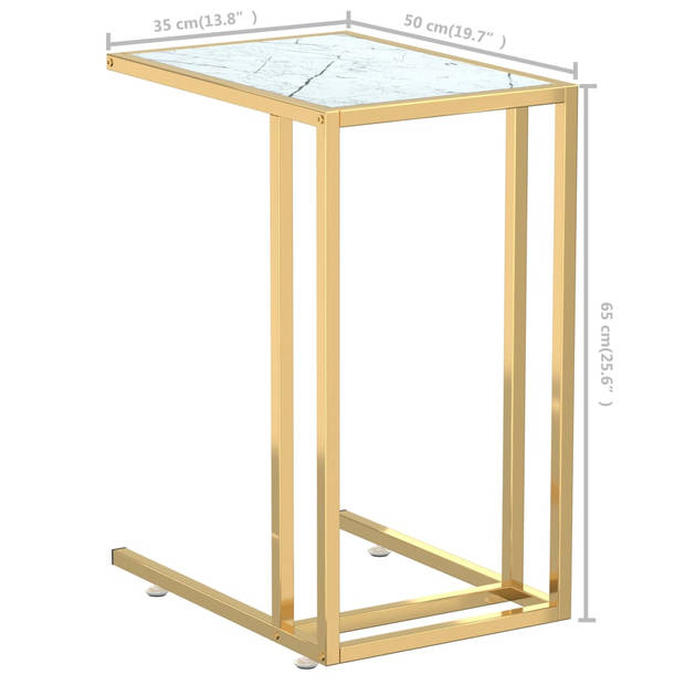 vidaXL Computer bijzettafel 50x35x65 cm gehard glas witmarmerkleurig