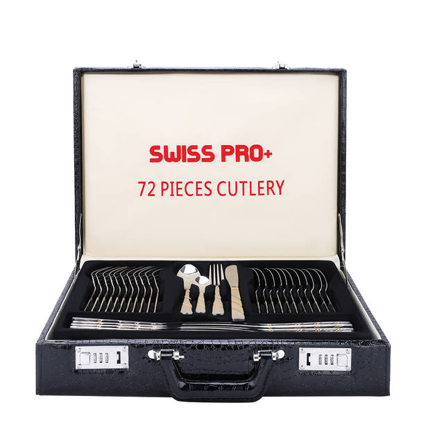 Swiss Pro+ 72-delige Bestekset Modern Goud - Gestreept Goud