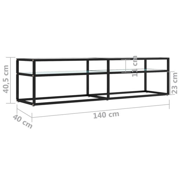 The Living Store Televisiekast Stereokast - 160x40x40.5cm - Zwart-witmarmer - Gehard glas en gepoedercoat staal