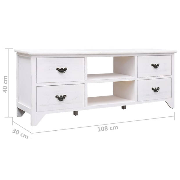 The Living Store TV meubel Houten Televisiemeubel - 108x30x40 cm - Antiekwit