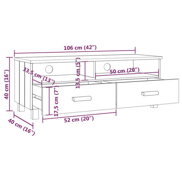 vidaXL Tv-meubel HAMAR 106x40x40 cm massief grenenhout honingbruin