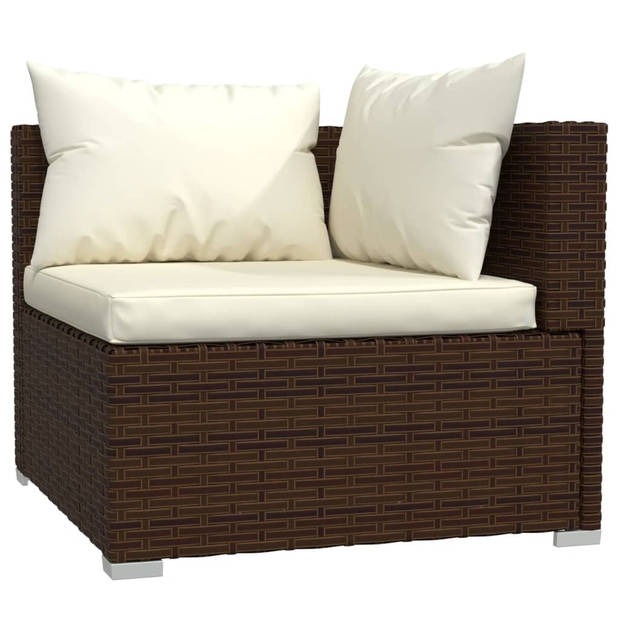 vidaXL Driezitsbank met kussens poly rattan bruin