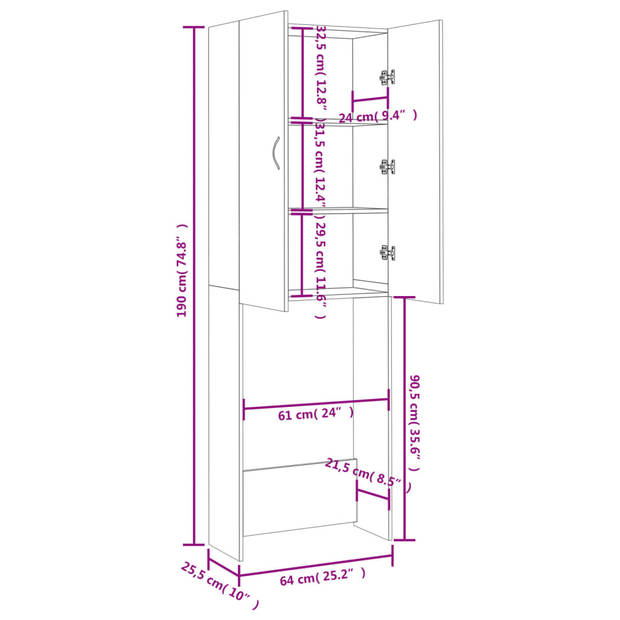 vidaXL Wasmachinekast 64x25,5x190 cm wit