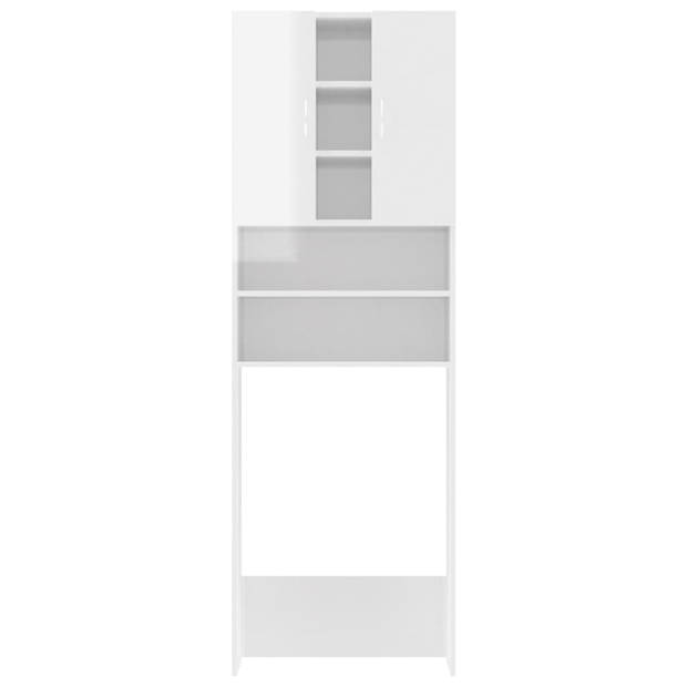 The Living Store Badkaast - Hoogglans wit - 64 x 25.5 x 190 cm - 2 deuren en 9 vakken