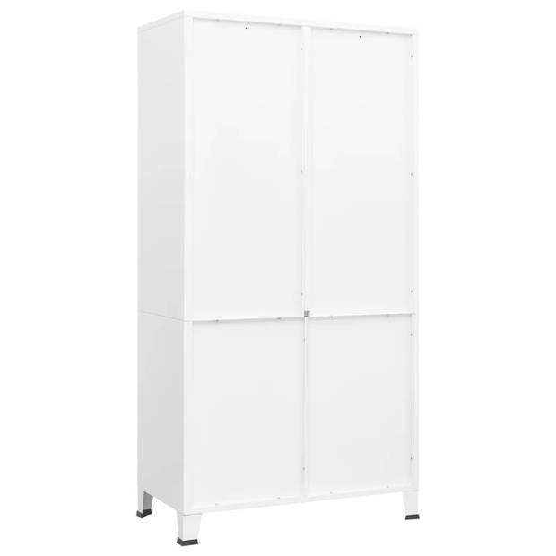 The Living Store Metalen Garderobekast - 90 x 50 x 180 cm - Wit - 2 schappen - 1 kledinghanger