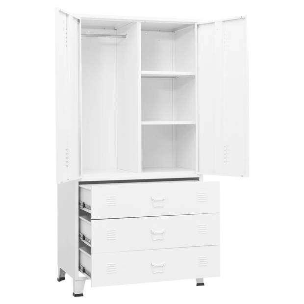 The Living Store Metalen Garderobekast - 90 x 50 x 180 cm - Wit - 2 schappen - 1 kledinghanger