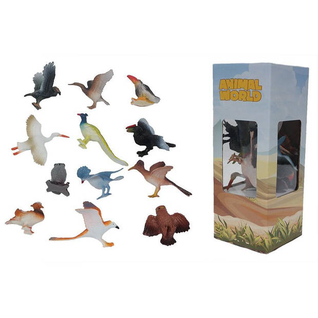 12x kunststof speelgoed dieren / vogels 5-10 cm - Speelfigurenset