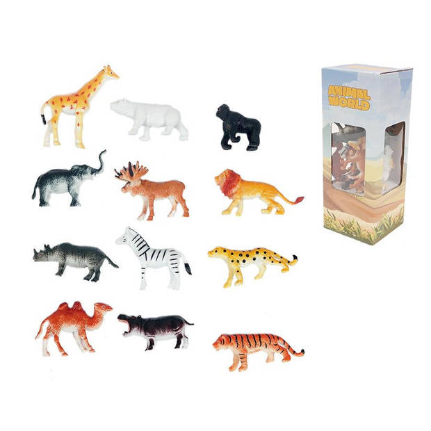 Safari dieren speelgoed - 12x stuks - kunststof - 6 cm - Speelfigurenset