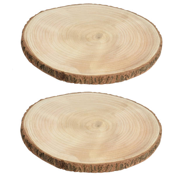2x stuks houten decoratie boomschors boomschijven D25 cm - Houten knutselstokjes