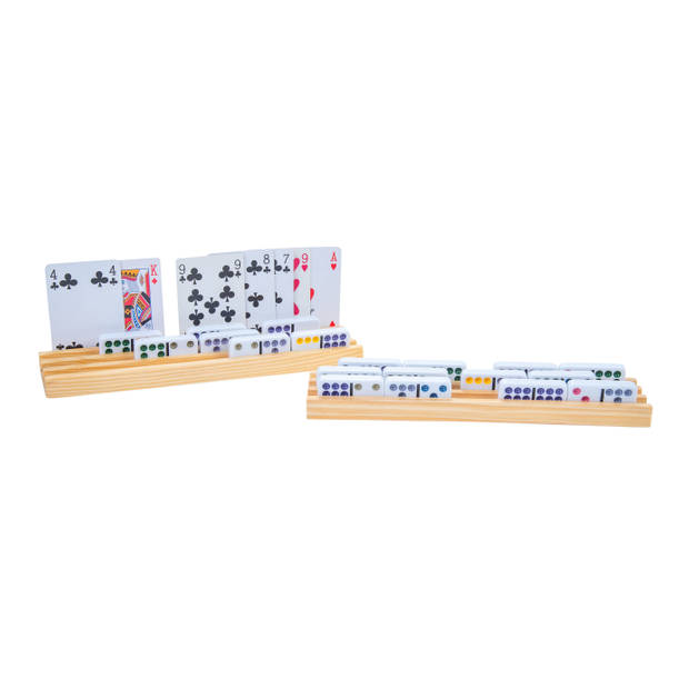 4x Speelkaarten / dominostenen houder hout 26 cm - Speelkaarthouders