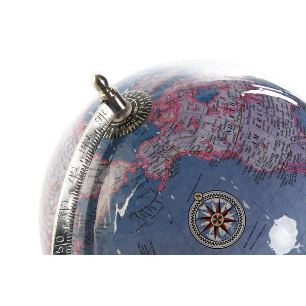 Decoratie wereldbol/globe blauw op aluminium voet 20 x 32 cm - Wereldbollen