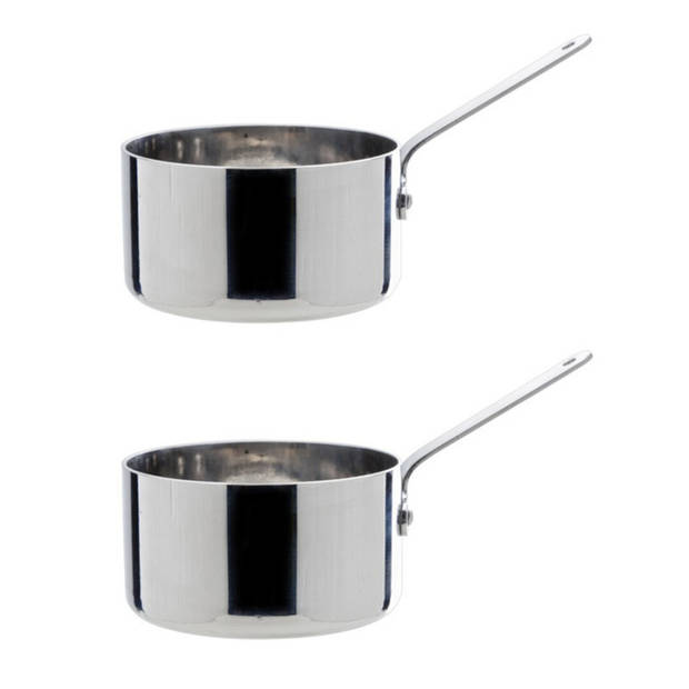 Set van 2x stuks mini steelpan/sauspan RVS 8 cm - Steelpannen