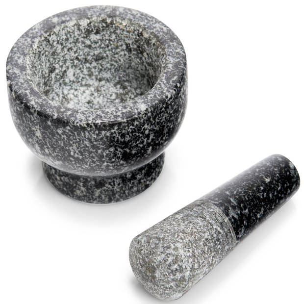 Donkergrijze vijzel met stamper van graniet 9 cm - Vijzel en mortier