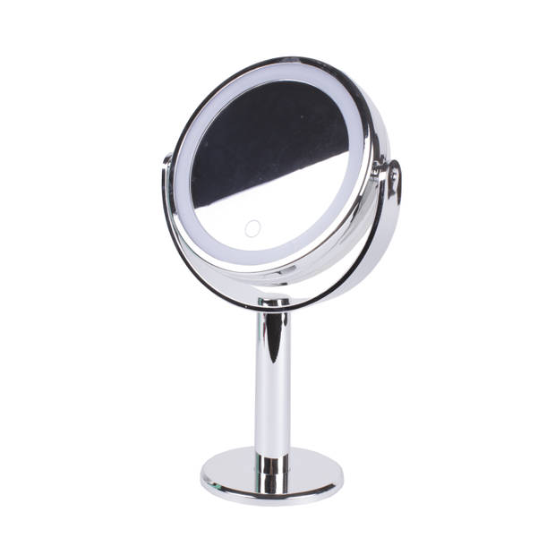 Make-up spiegel zilver chroom 2-zijdig met dimbare led18,5 x 10 x 31 cm - Make-up spiegeltjes