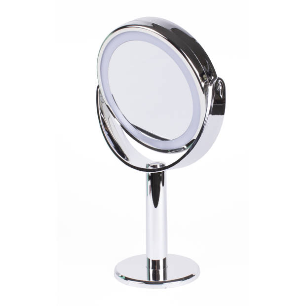 Make-up spiegel zilver chroom 2-zijdig met dimbare led18,5 x 10 x 31 cm - Make-up spiegeltjes