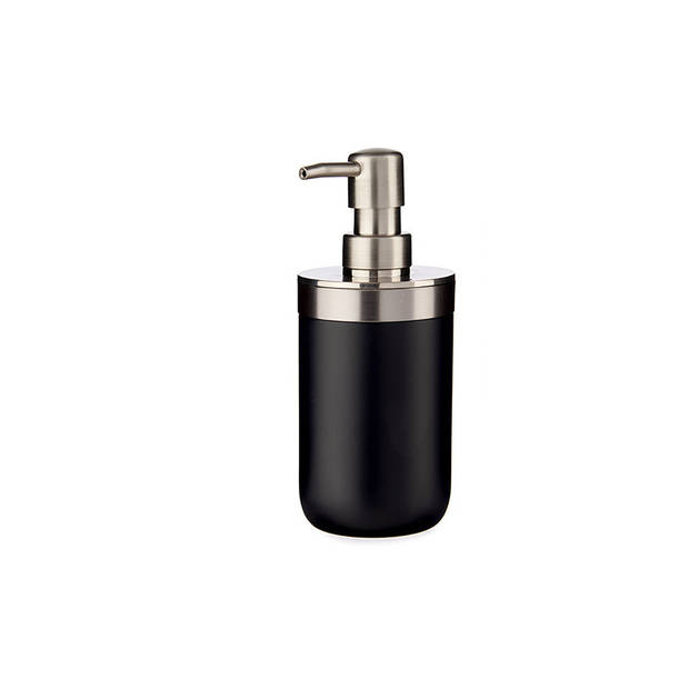 Zeeppompje/dispenser roestvrij metaal zwart/zilver 350 ml met formaat 9 x 8 x 17 cm - Zeeppompjes