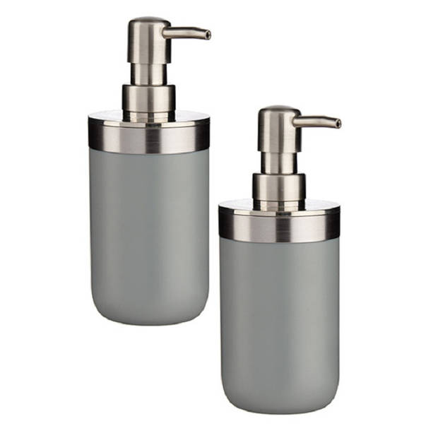 2x stuks zeeppompje/dispenser roestvrij metaal grijs/zilver 350 ml met formaat 9 x 8 x 17 cm - Zeeppompjes