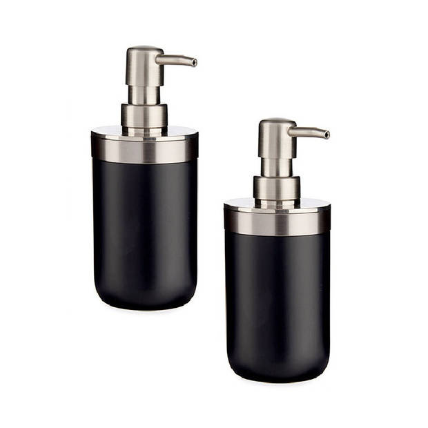 2x stuks zeeppompje/dispenser roestvrij metaal zwart/zilver 350 ml met formaat 9 x 8 x 17 cm - Zeeppompjes