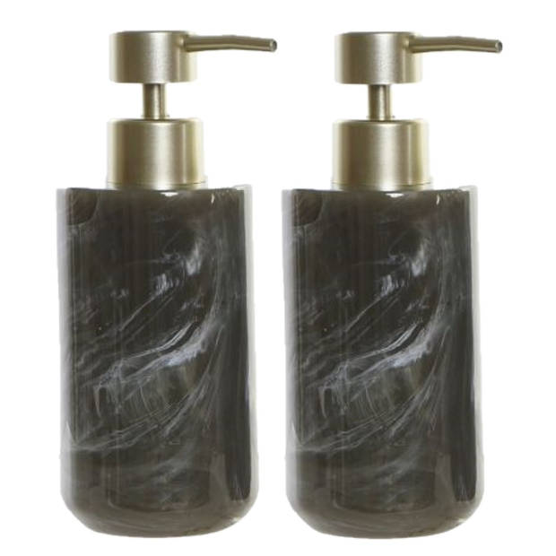 2x stuks zeeppompjes/zeepdispensers marmer look grijs kunststof 300 ml - Zeeppompjes