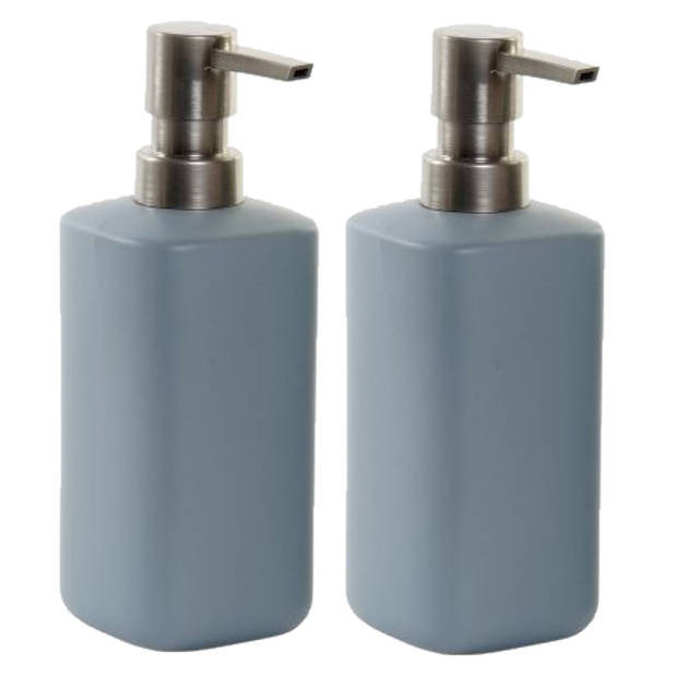 2x stuks zeeppompjes/zeepdispensers lichtgrijs polystone 300 ml - Zeeppompjes