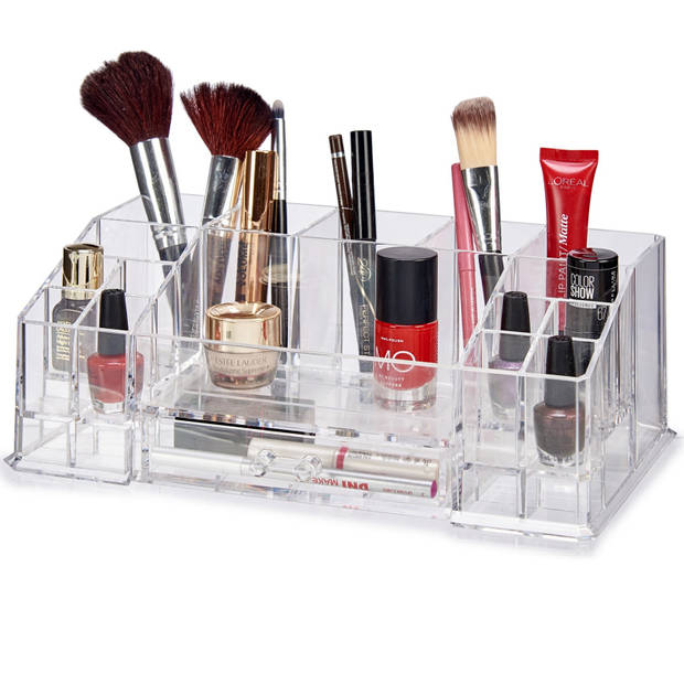 Make-up organizer/opberger 16-vaks met lade 28 x 17 cm van kunststof - Make-up dozen