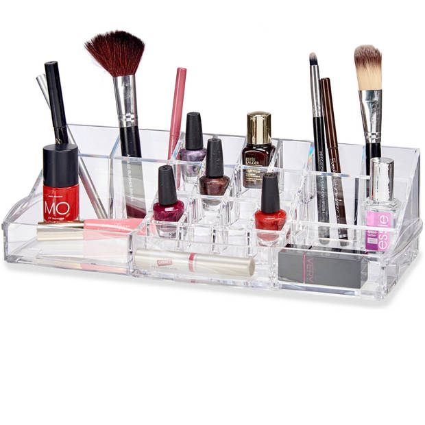 Make-up organizer/opberger 20-vaks met lade en spiegel 32 x 12 cm van kunststof - Make-up dozen