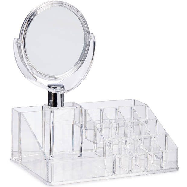 Make-up organizer/opberger 16-vaks met spiegel 22 x 12 cm van kunststof - Make-up dozen