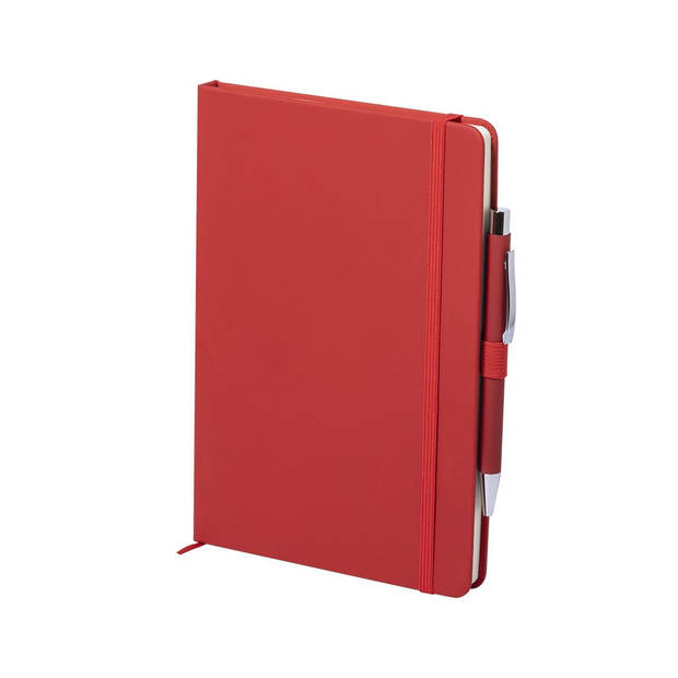 Luxe notitieboekje gelinieerd rood met elastiek en pen A5 formaat - Notitieboek