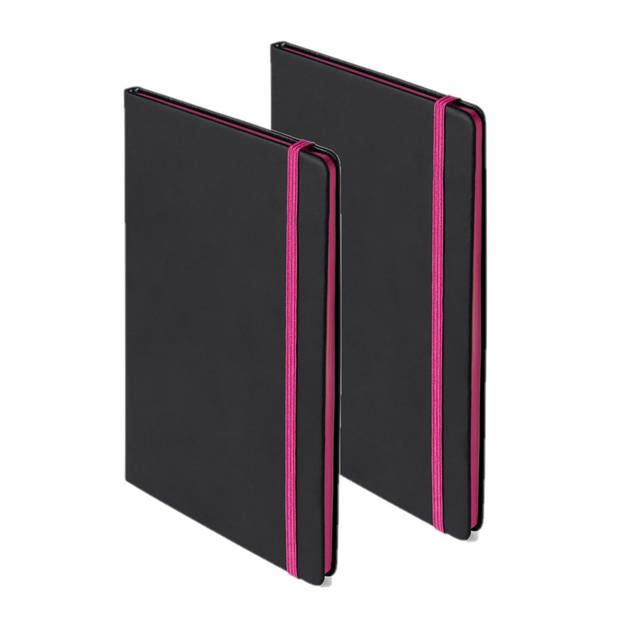 Set van 2x stuks notitieboekje met roze elastiek A5 formaat - Notitieboek