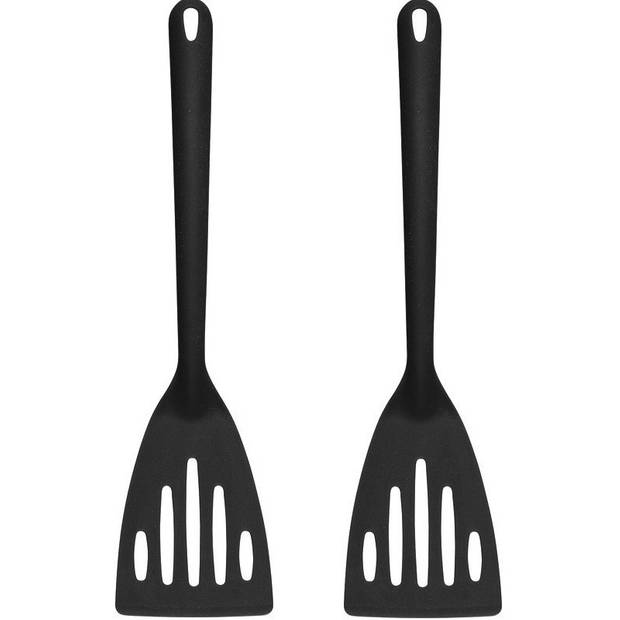 Set van 2x stuks kookgerei zwarte spatels en bakspanen van plastic - Bakspanen