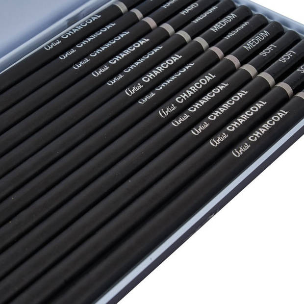 12x Professionele zwarte houtskool potloden hobby/knutselmateriaal - Tekenpotloden