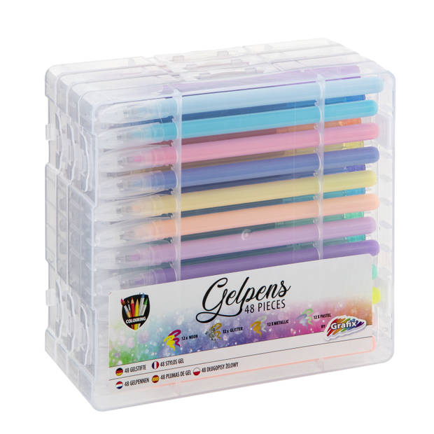 48x stuks glitter en neon gekleurde gelpennen in meeneem case - Gelpennen