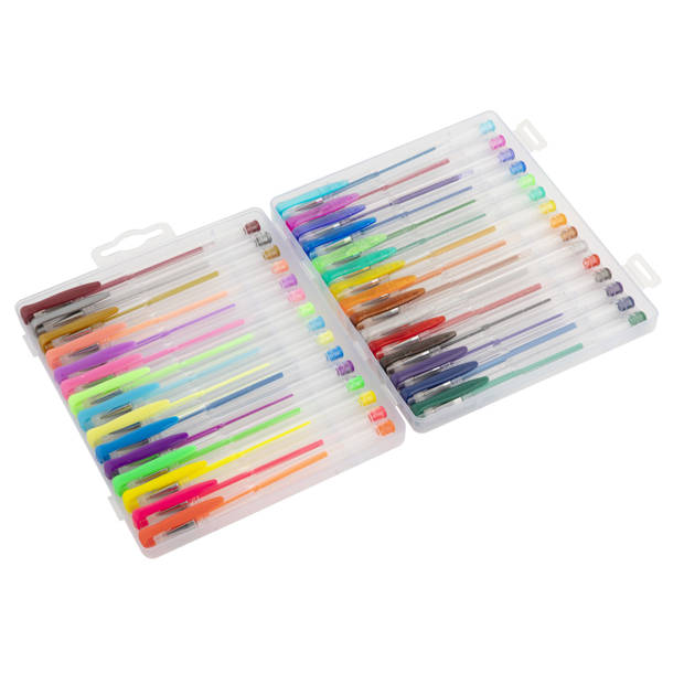 30x stuks glitter en neon gekleurde gelpennen in meeneem case - Gelpennen