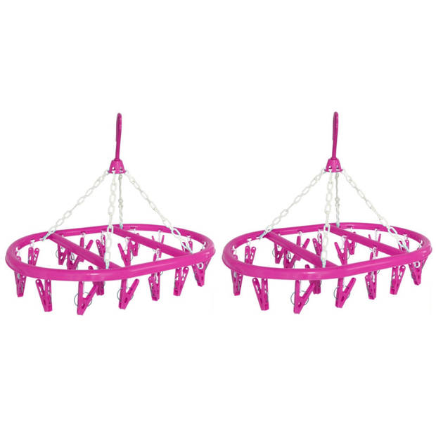 Droogcarrousel/droogmolen roze met 20 knijpers 41 x 32 cm - Hangdroogrek
