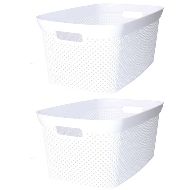 2x Wasmand/wasgoed draagmanden wit 35 liter 34 x 54 x 23 cm huishouden - Wasmanden