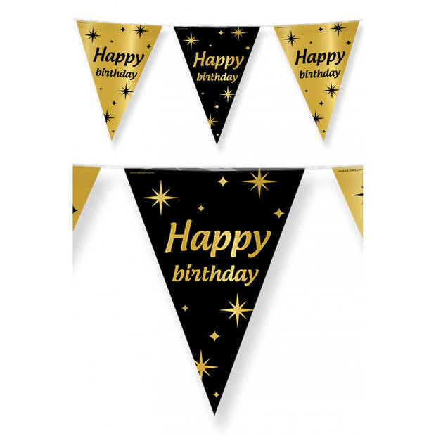 Leeftijd verjaardag feest vlaggetjes Happy Birthday thema geworden zwart/goud 10 meter - Vlaggenlijnen
