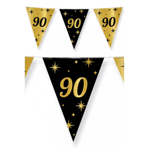 3x stuks leeftijd verjaardag feest vlaggetjes 90 jaar geworden zwart/goud 10 meter - Vlaggenlijnen