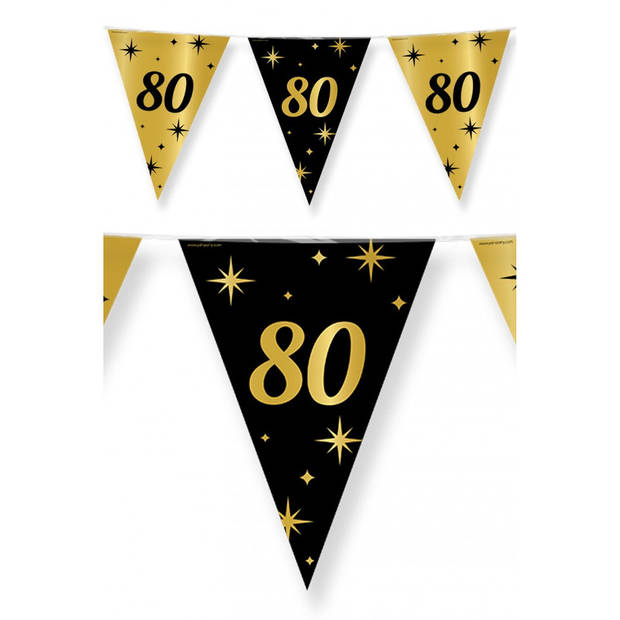 Leeftijd verjaardag feest vlaggetjes 80 jaar geworden zwart/goud 10 meter - Vlaggenlijnen
