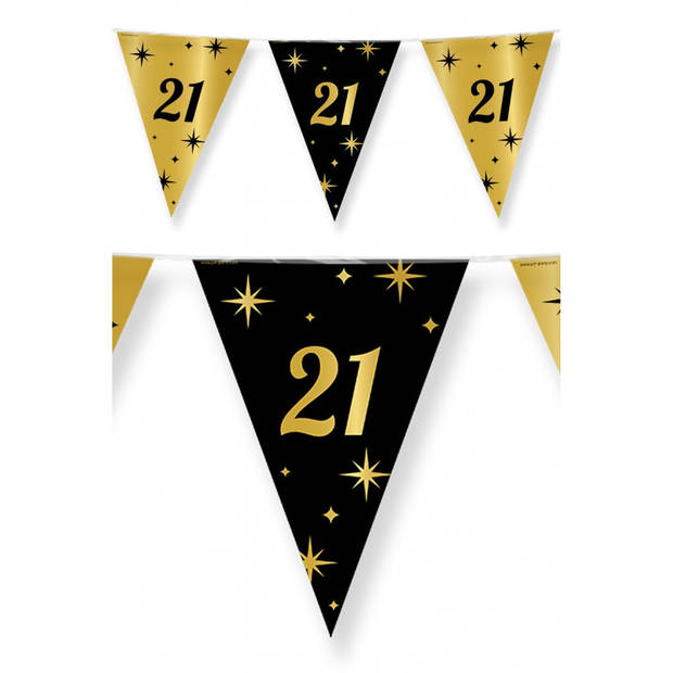 Leeftijd verjaardag feest vlaggetjes 21 jaar geworden zwart/goud 10 meter - Vlaggenlijnen