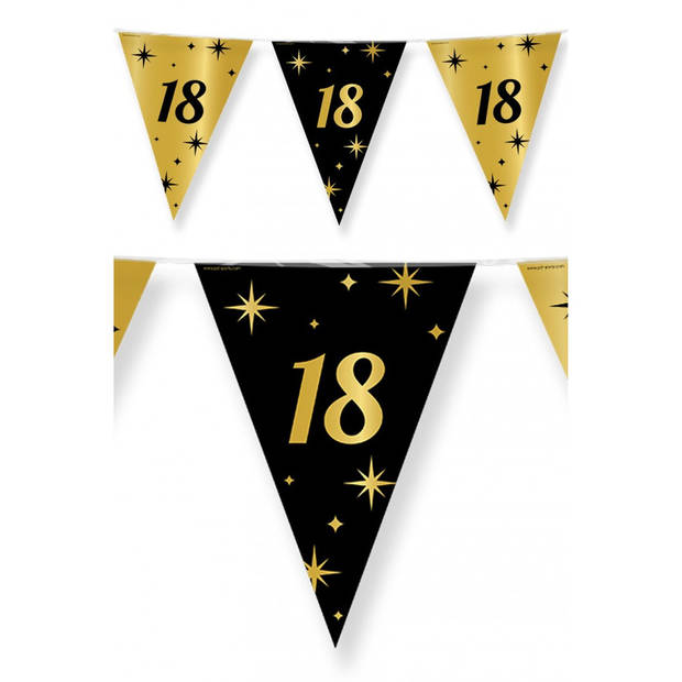 Leeftijd verjaardag feest vlaggetjes 18 jaar geworden zwart/goud 10 meter - Vlaggenlijnen