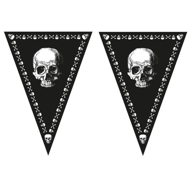 3x stuks piraten doodshoofd thema vlaggetjes slingers/vlaggenlijnen zwart van 5 meter - Vlaggenlijnen
