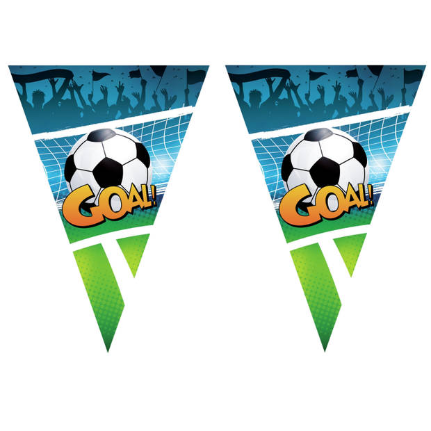 3x stuks voetbal thema vlaggetjes slingers/vlaggenlijnen groen/blauw van 5 meter - Vlaggenlijnen